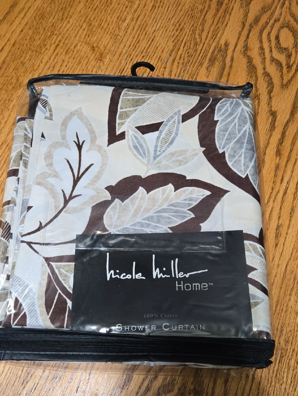 Nicole Miller Home Botanical Leaf Shower Curtain in Brown, Cream & Gray